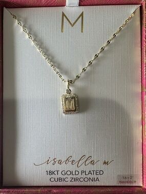 Gold-Plated 'M' Initial Pendant Necklace with Cubic Zirconia